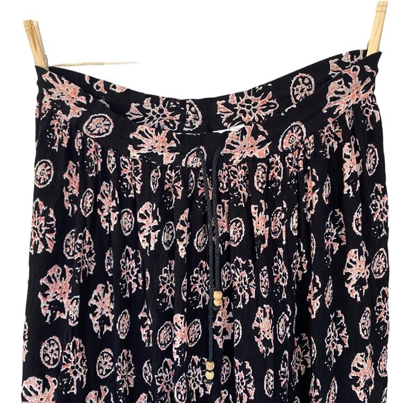 Vintage Liz Baker Essential Black Patterned Gypsy Pleated Maxi Skirt Size M - Picture 4 of 8